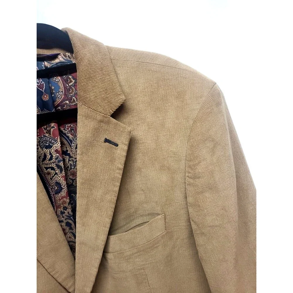 Preppy Corduroy Blazer Sport Coat L Alan‎ Flusser Tan 2 Button Jacket Academia